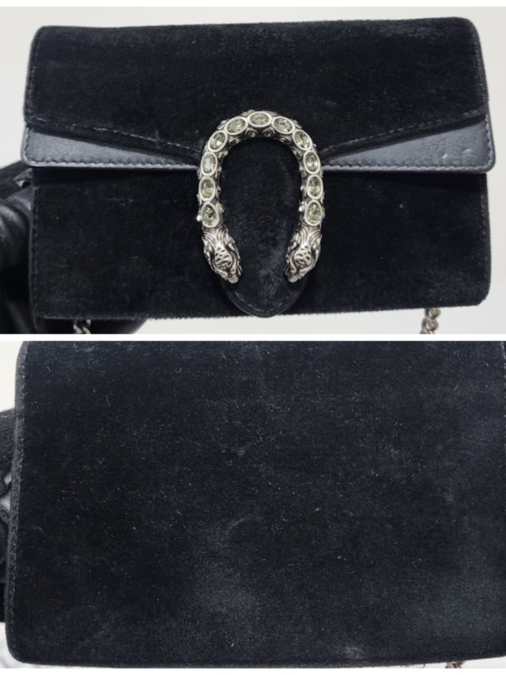 Authentic Gucci Velvet Super Mini Dionysus Crossbody Bag Black - Picture 6 of 12